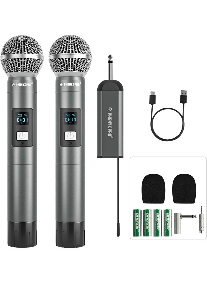 Phenyx Pro Dual Digital Wireless Microphone System with 2 Handheld Dynamic Mics, 15 UHF Frequency Groups, Mini Receiver, Metal Cordless Microphone for Karaoke, Church, DJ, Singing PDP-2-2H - Image 1
